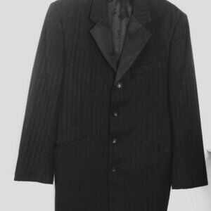 MENS~4 Button Formal /Wedding Jacket~Size 40L~Black on Black Satin Stripes~Clean